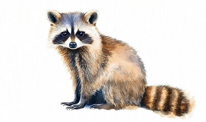 Obraz premium Realistic watercolor illustration of a raccoon with detailed fur and expressive eyes