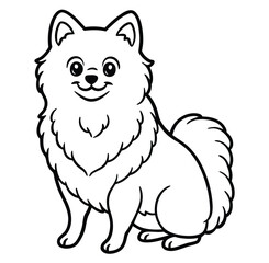 Adorable cute husky fluffy Pomeranian dog, American eskimo dog. hand drawn icon cartoon character line art vector illustration outline image