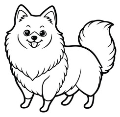 Adorable cute husky fluffy Pomeranian dog, American eskimo dog. hand drawn icon cartoon character line art vector illustration outline image