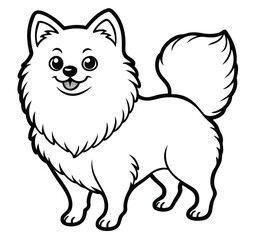 Adorable cute husky fluffy Pomeranian dog, American eskimo dog. hand drawn icon cartoon character line art vector illustration outline image