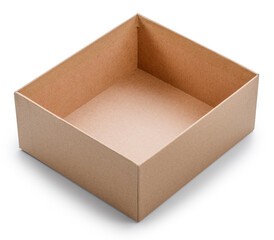 Open empty cardboard gift box isolated on white background. File contains clipping path.