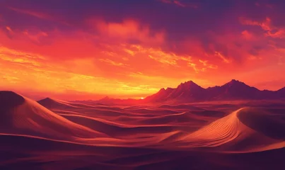 Fotobehang Stunning desert landscape at sunset with vibrant colors and majestic mountains © Vergiliy