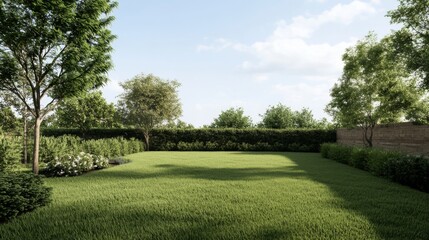 Fototapeta premium Lush Backyard Garden Scene; Sunny Day; Tranquil Setting; Ideal for Home Design