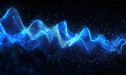 Abstract blue wave pattern with glowing particles and light effects