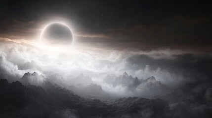 Fototapeta premium Eclipsed Mountains, Clouds, Dramatic Sky
