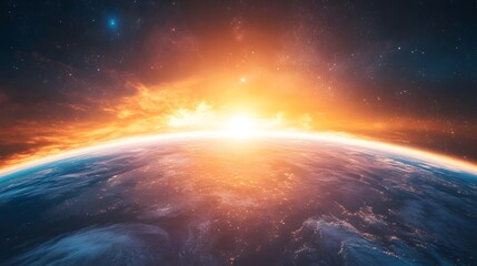 Sunrise over Earth from space. A breathtaking view of our planet.