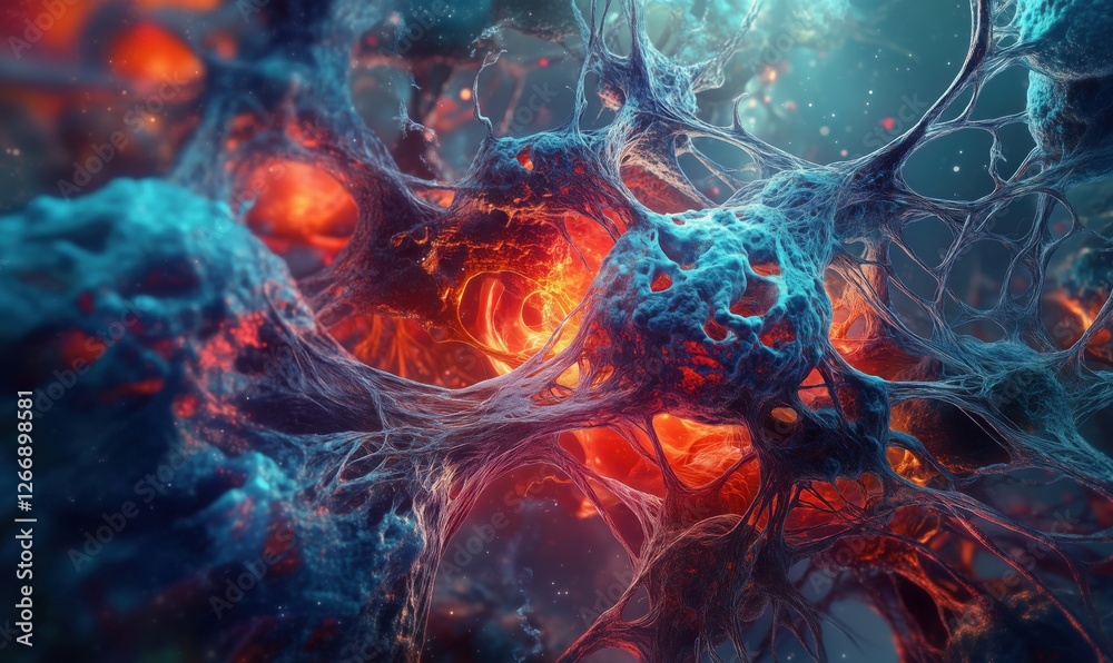 Poster colorful abstract representation of neural networks and synapses in a digital environment