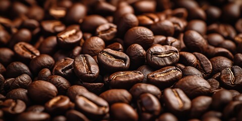 Naklejka premium Close-up of roasted coffee beans showcasing rich textures and deep brown colors