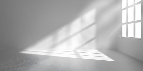 Empty white room with window and sunlight