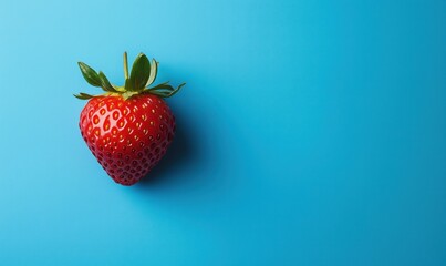 Fresh red strawberry on vibrant blue background for food photography