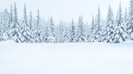 Naklejka premium Snowy pine forest, winter wonderland, tranquil scene, serene nature, background image, landscape photography, ideal for winter themes, perfect for winter scenes