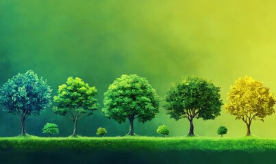 Obraz premium Colorful gradient of trees representing seasonal changes in nature