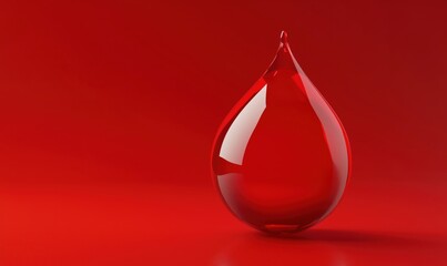 Obraz premium Realistic red droplet on vibrant red background showcasing liquid texture and color