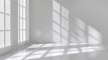 Empty white room with window and sunlight
