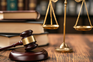 Judge Gavel Scales of Justice and Law Books Used in Courtrooms Legal Offices and Law Firms