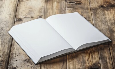 Fototapeta premium Blank open book on wooden table ready for writing or drawing ideas