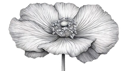 Fototapeta premium Delicate Monochrome Poppy Flower Detailed Drawing
