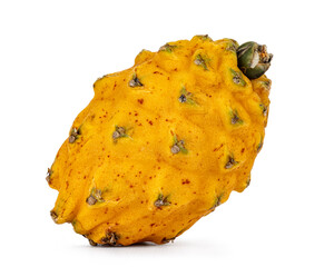 Whole ripe yellow dragon fruit or pitaya isolated on white background