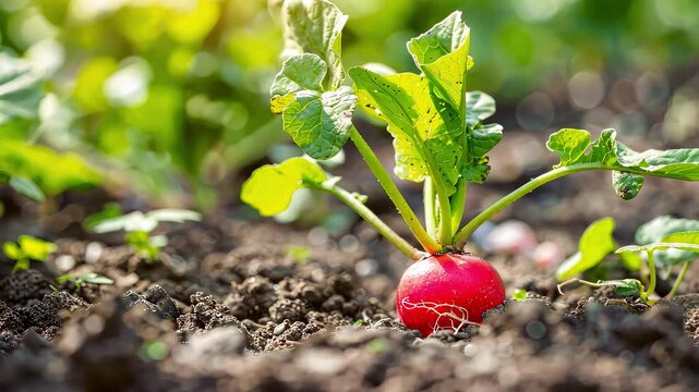 radish growing in the garden close-up