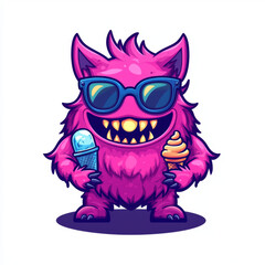 Cute Pink Cartoon Furry Cat with a Playful Look