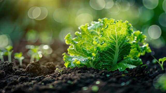 lettuce growing on a bed close-up