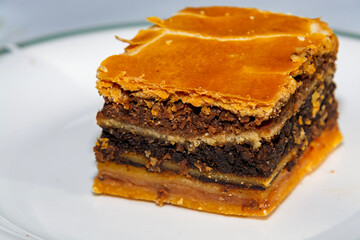 Piece of Flodni pastry on a plate