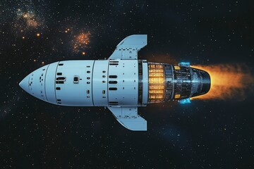 Fototapeta premium Futuristic Spaceship Launching into the Starry Cosmos