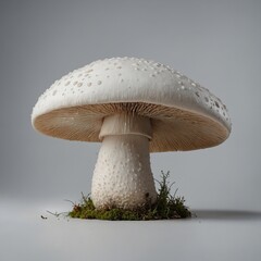 "A large, elegant white mushroom with soft lighting, ultra-realistic, on a clean white background."