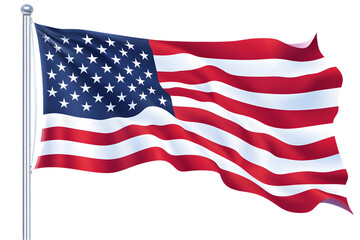 Waving American Flag on Flagpole, Transparent Background