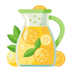 A vibrant pitcher of lemonade sits filled with ice and lemon slices, accompanied by fresh mint leaves, perfect for a warm summer day outdoors