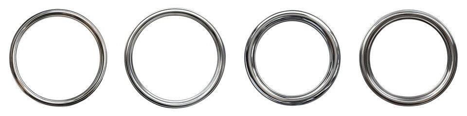 Set of Transparent Circular Photo Frame with Metallic Border Isolated on Transparent Background