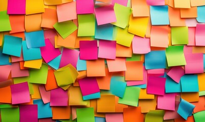 Fototapeta premium Colorful assortment of sticky notes in vibrant hues for creative organization and reminders