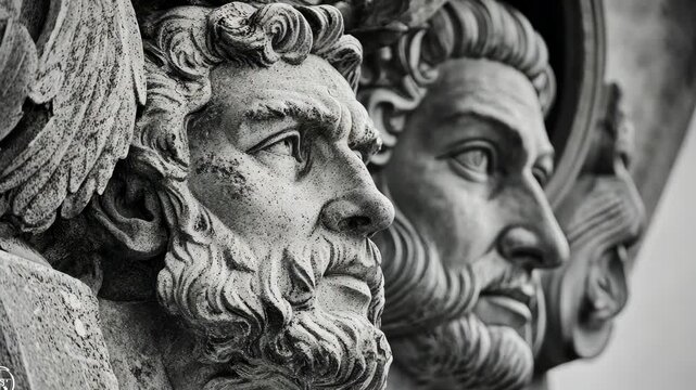 An Intricate Close-Up of Classical Stone Statues Representing Ancient Greek Mythos