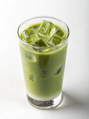 Refreshing Iced Matcha Latte: A tall glass of vibrant green iced matcha latte, filled with ice cubes, sits invitingly. The creamy texture and cool refreshment are perfectly captured. 