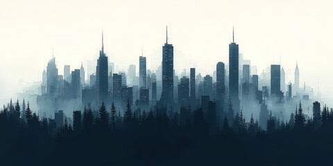 Obraz premium Minimalist Metropolis: Monochromatic City Silhouette in Soft Shadows 