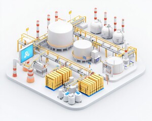 Obraz premium A modern industrial facility showcasing storage tanks, pipes, and machinery, illustrating a sophisticated manufacturing process.