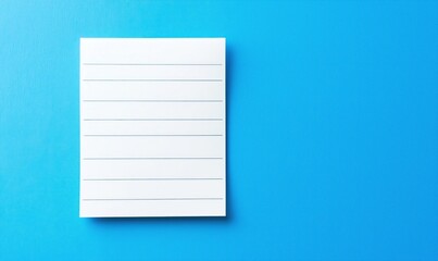Blank lined paper sheet on vibrant blue background for notes and writing
