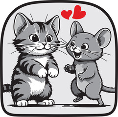Cat Kitten Playing with Rat Mouse talking New Style Transparent funny actions beautiful vector artwork vinyl DTF cut vector poster acrylic t-shirt poster interior logo editable Wall Sticker decor mug 