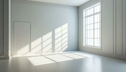 Obraz premium Minimalist Room Sunlight Streaming through Window.