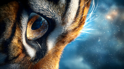 Tiger eye, cosmic background, wildlife, nature, poster