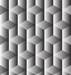 Seamless geometric pattern with 3D cubes in grayscale. The optical illusion creates a visually engaging and modern design, perfect for backgrounds, wallpapers, and textiles