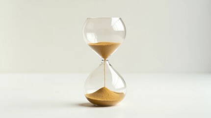 Minimalist Hourglass with Golden Sand on White Surface