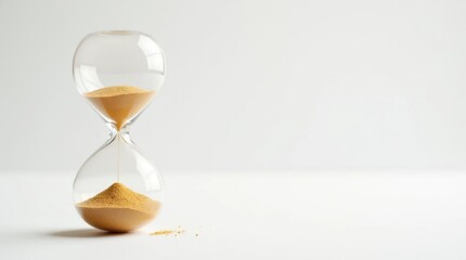 Minimalist Hourglass with Golden Sand on White Surface