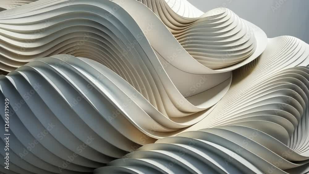 Poster artistic waves of paper create stunning patterns in a modern gallery setting. generative ai