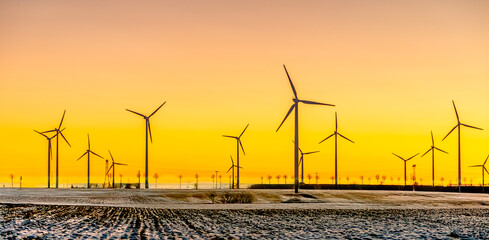 wind generators in sunset