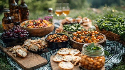 Obraz premium A Family Enjoying picnic dinner outdoors