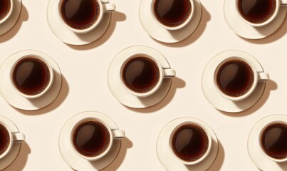 Obraz premium Coffee cups arranged in a seamless pattern on a light background
