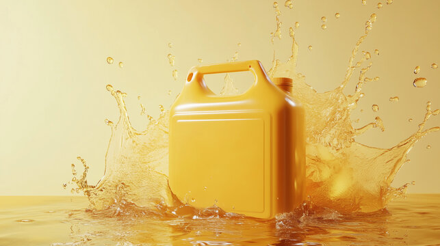 Car Lubricant Jerry Can Mock-Up with a Dramatic Oil Splash Background for Professional Branding, Advertising, and Product Showcase