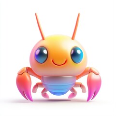 Obraz premium Colorful cartoon crab with big eyes and vibrant claws on a plain white background enjoying a cheerful moment in a playful artistic style