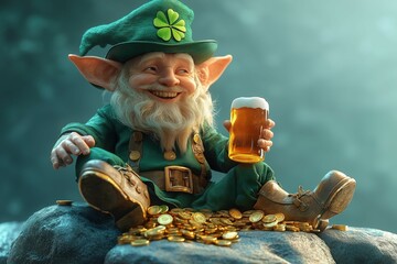 Vibrant green attire with a beer, evoking St. Patrick's Day.